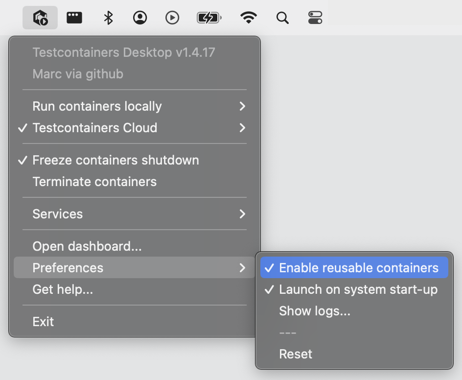 Testcontainers Desktop enable reussable containers