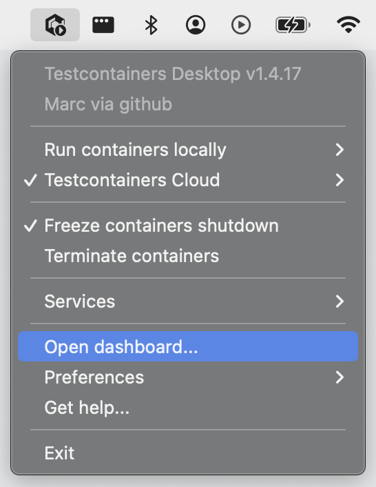 Testcontainers Desktop open dashboard